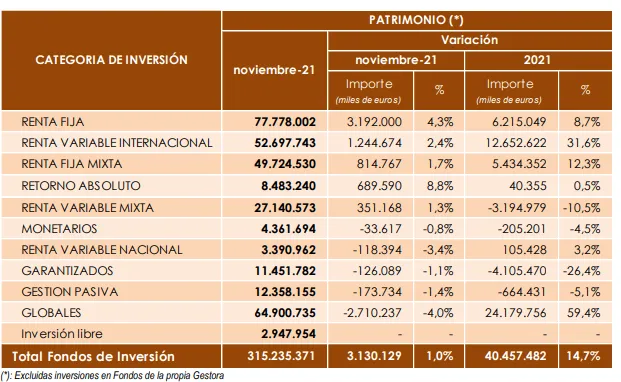patrimonio fondos de inversión noviembre 2021 