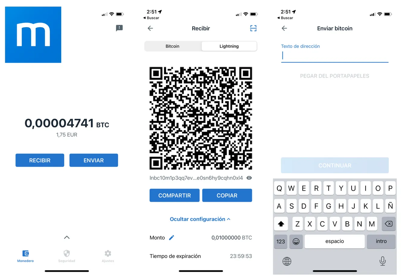 MuunWallet: capturas de la wallet de Bitcoin Lightning