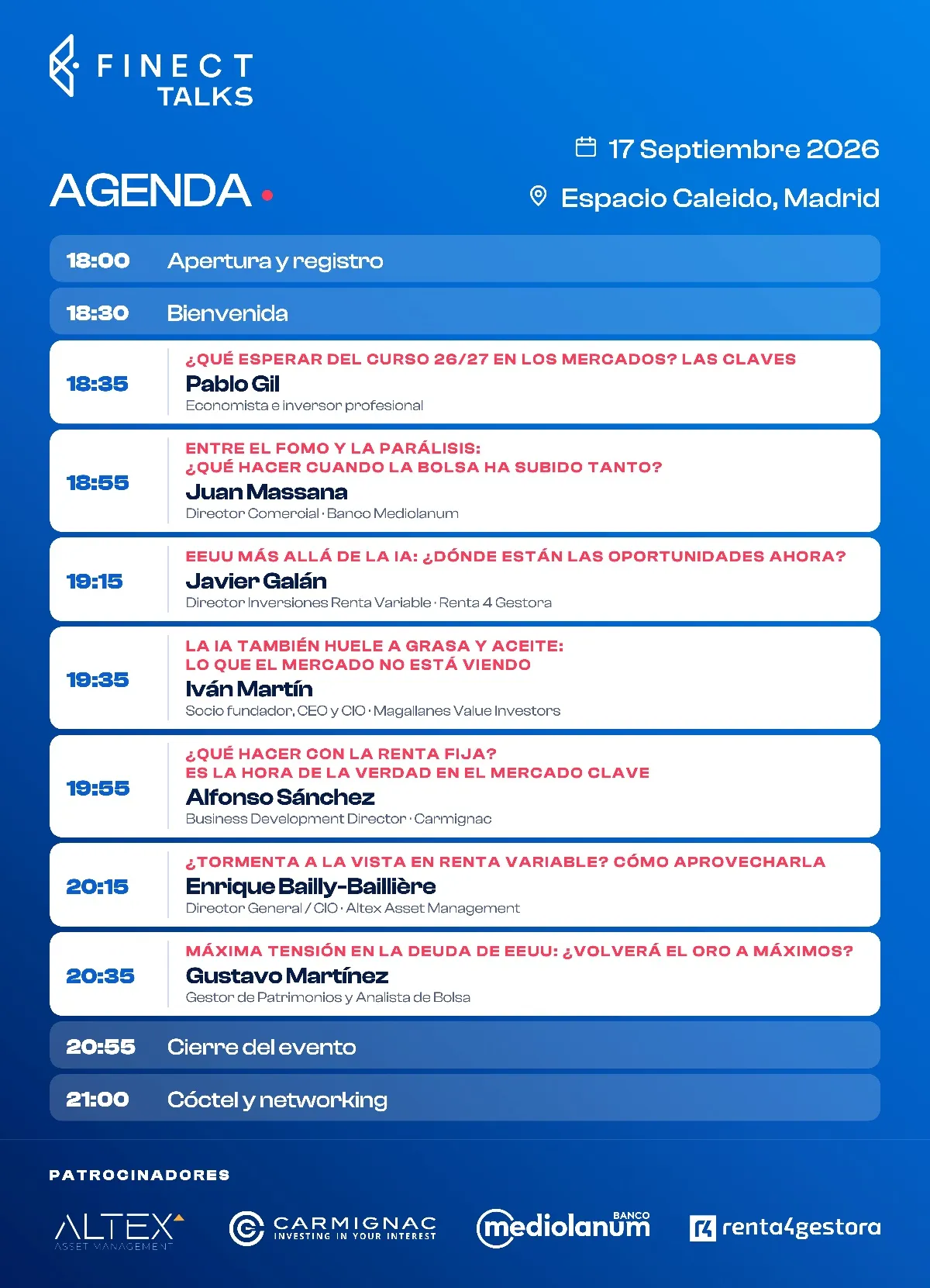 Agenda completa del evento de apertura de Finect Talks Temporada 8